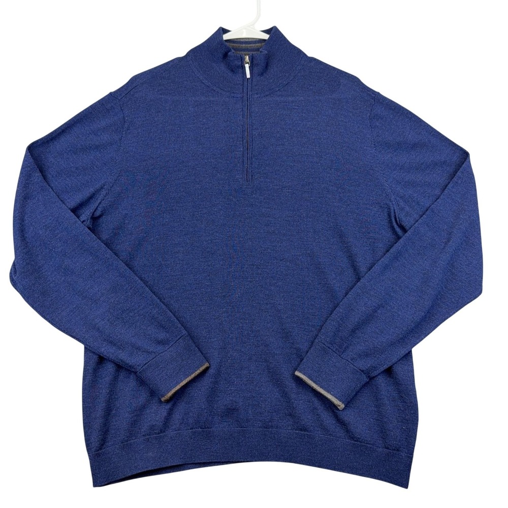 Robert Graham Sweater Mens XL Blue Wool Quarter Zip Mock Neck Knit Pullover